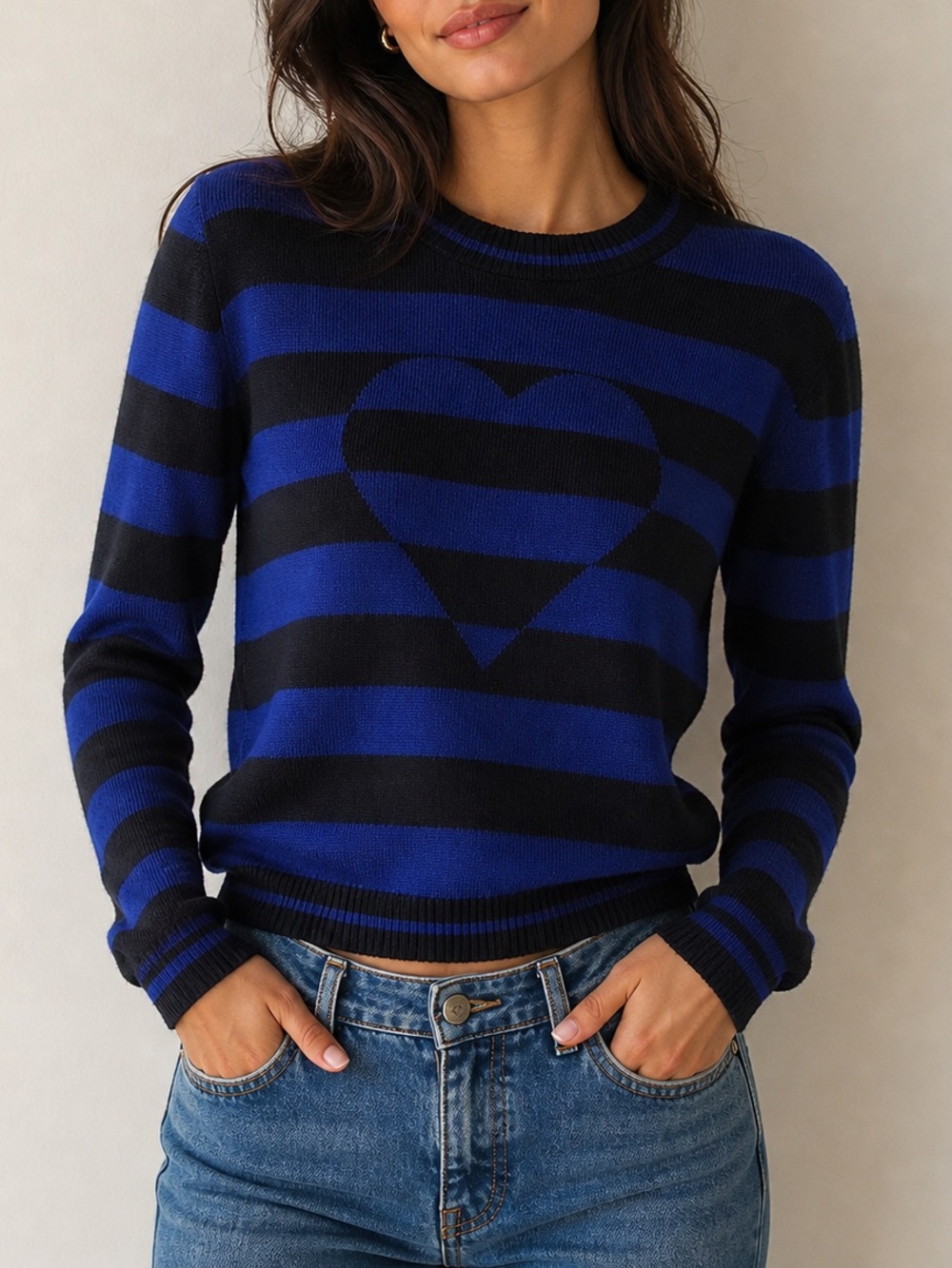 Love Moschino Blue and Black Striped Heart Sweater